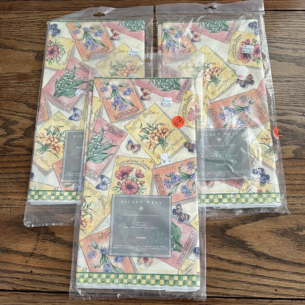 Lot of 3 Eileen West‎ Fine Paper Table Covers 54 X 102 Vintage Spring Flowers